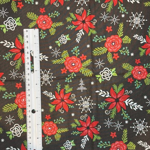 Winter Wonder Charcoal - Riley Blake Designs - Christmas Flower Berries - 1 Yard - Picture 3 of 8